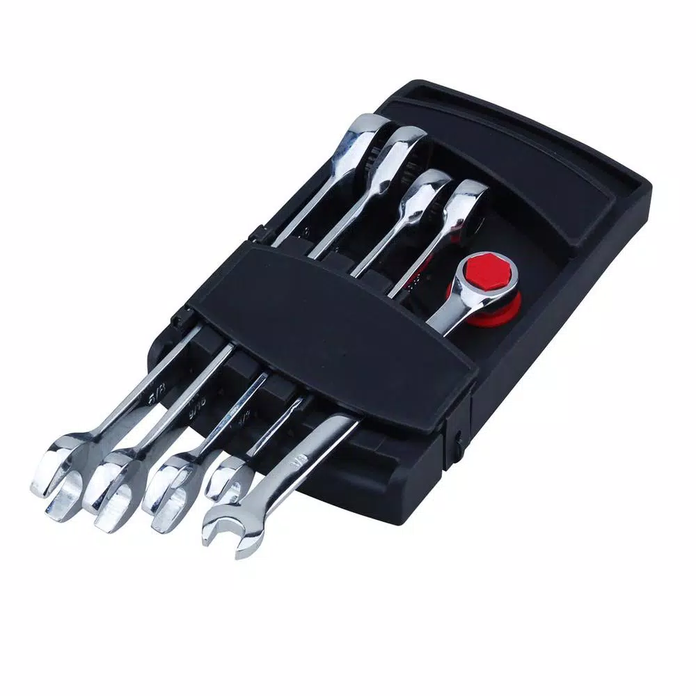 Steel Core Vanadium Steel SAE Ratchet Wrench Set (5-Piece) with Case