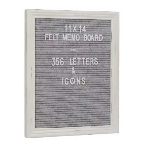 Stonebriar Collection Gray Felt Memo Board with White Wash Wooden Frame