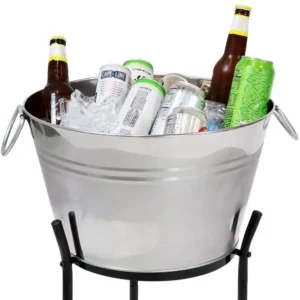 Sunnydaze Decor Ice Bucket Drink Cooler with Stand and Tray for Parties, Stainless Steel, Holds Beer, Wine, Champagne and More