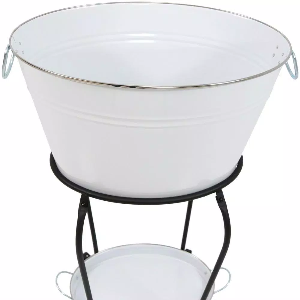Sunnydaze Decor White Steel Ice Bucket Beverage Holder with Stand and Tray