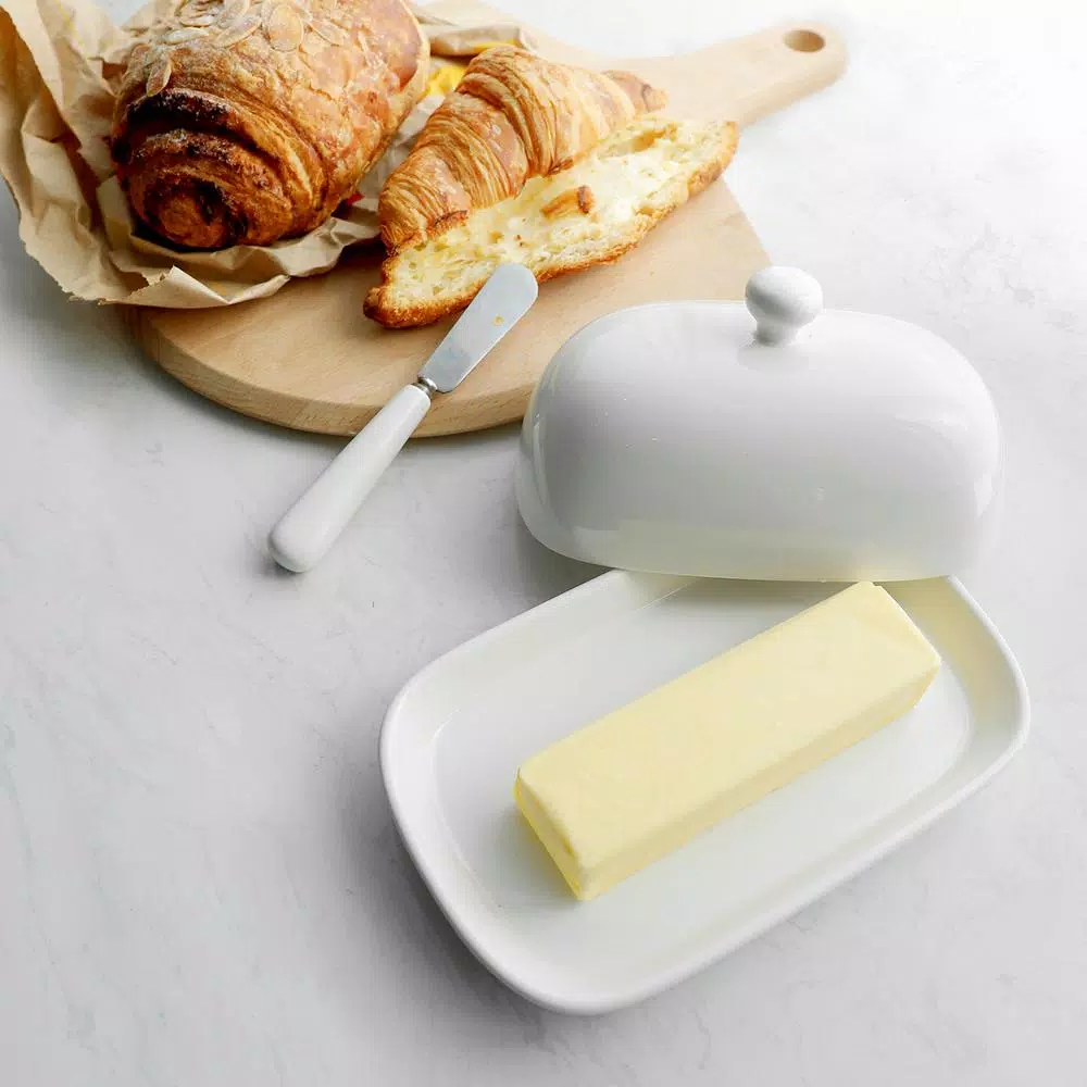 Sweese Porcelain Cute Butter Dish with Lid - White, Set of 1