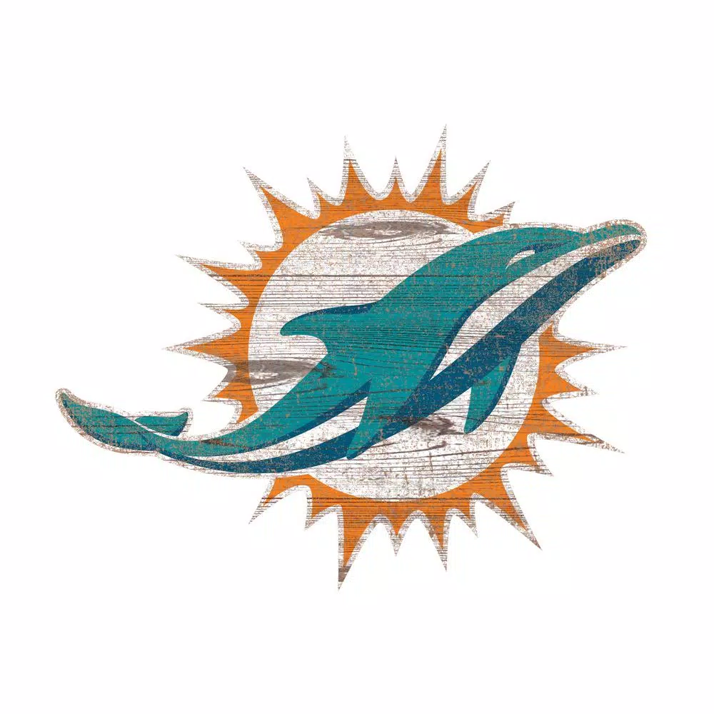 Adventure Furniture NFL Indoor Miami Dolphins Distressed Logo Cutout Wood Sign