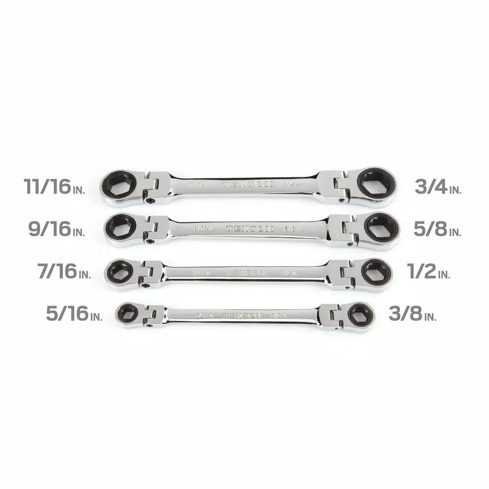 TEKTON 5/16-3/4 in. Flex-Head Ratcheting Box End Wrench Set (4-Piece)