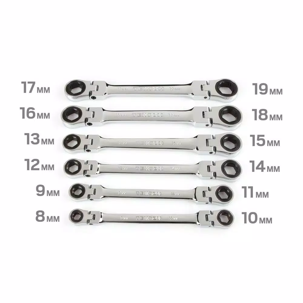 TEKTON 8-19 mm Flex-Head Ratcheting Box End Wrench Set (6-Piece)