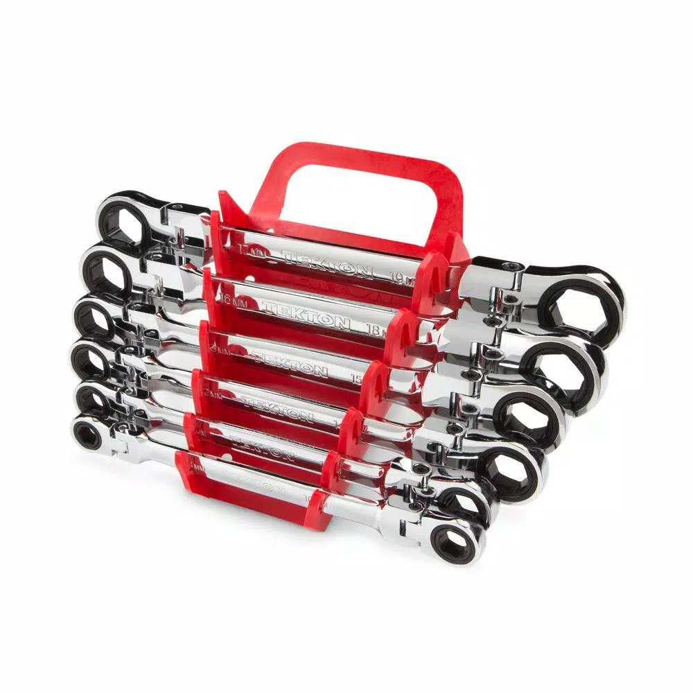TEKTON 8-19 mm Flex-Head Ratcheting Box End Wrench Set (6-Piece)