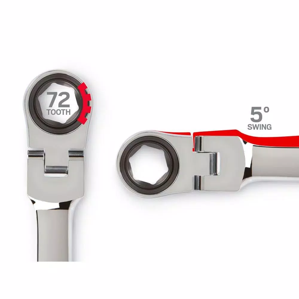 TEKTON 17 mm x 19 mm Extra Long Flex-Head Ratcheting Box End Wrench