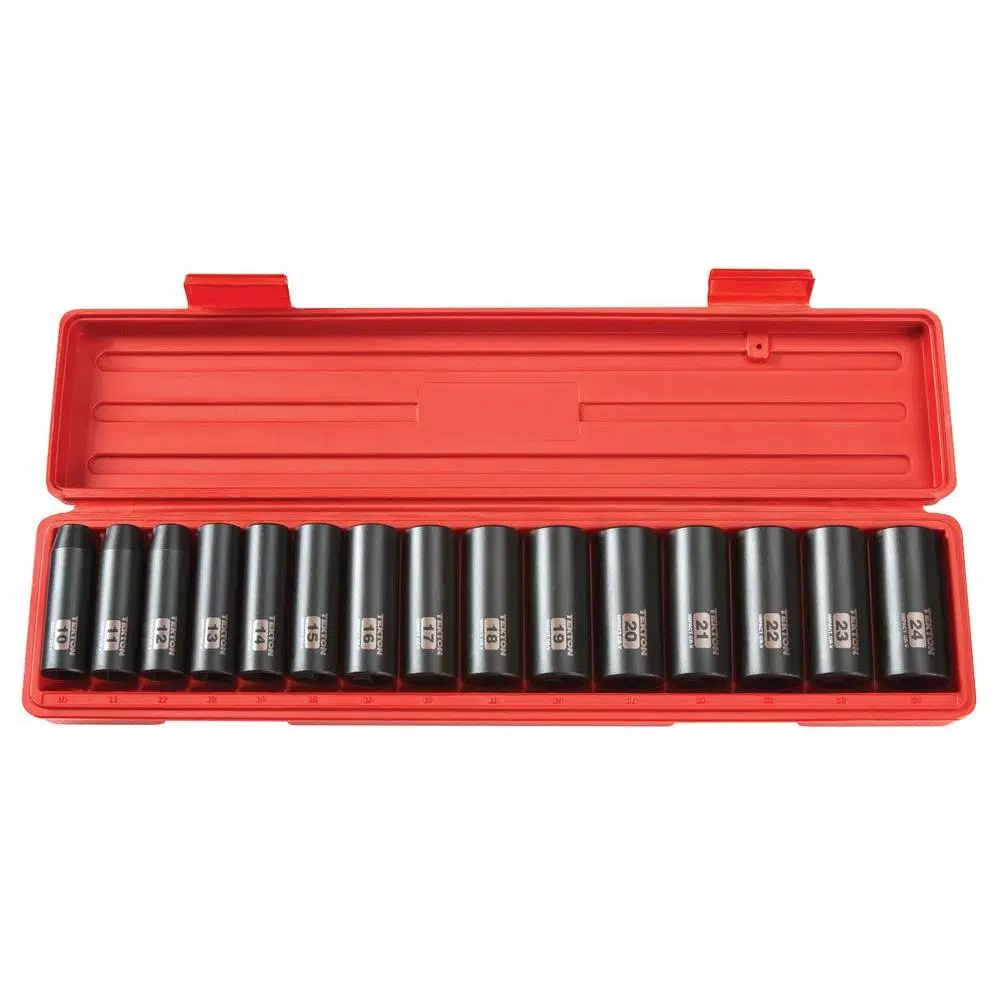 TEKTON 1/2 in. Drive 10-24 mm 6-Point Deep Impact Socket Set (15-Piece)