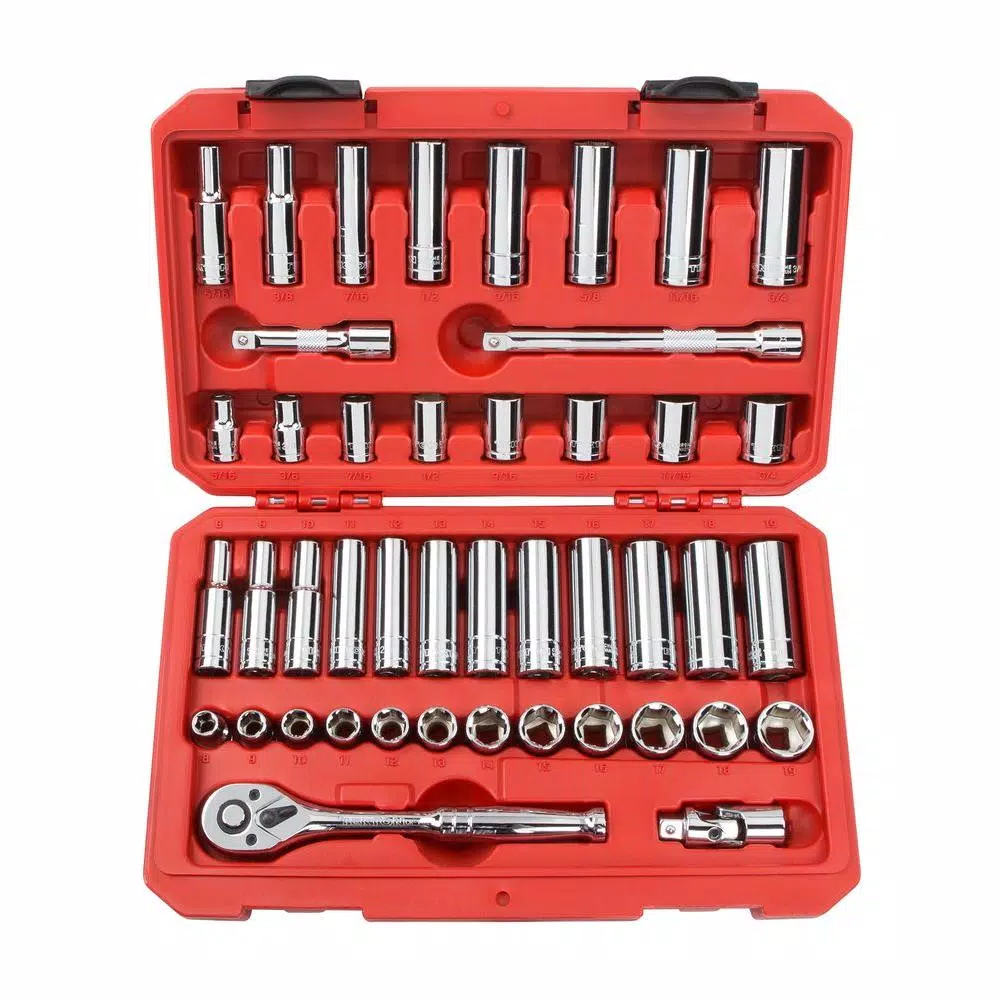 TEKTON 3/8 in. Drive 5/16-3/4 in., 8-19 mm 6-Point Socket Set (45-Piece)