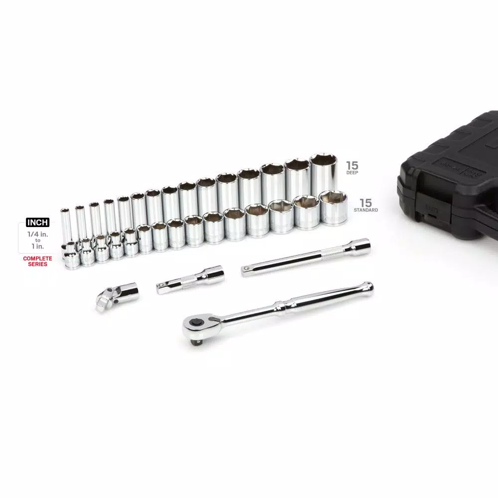 TEKTON 3/8 in. Drive 6-Point Socket & Ratchet Set, 35-Piece (1/4-1 in.)
