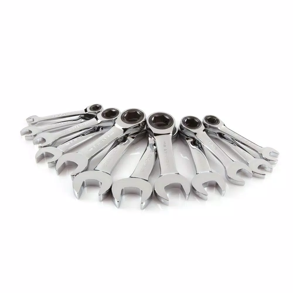 TEKTON 8-19 mm Stubby Ratcheting Combination Wrench Set with Pouch (12-Piece)