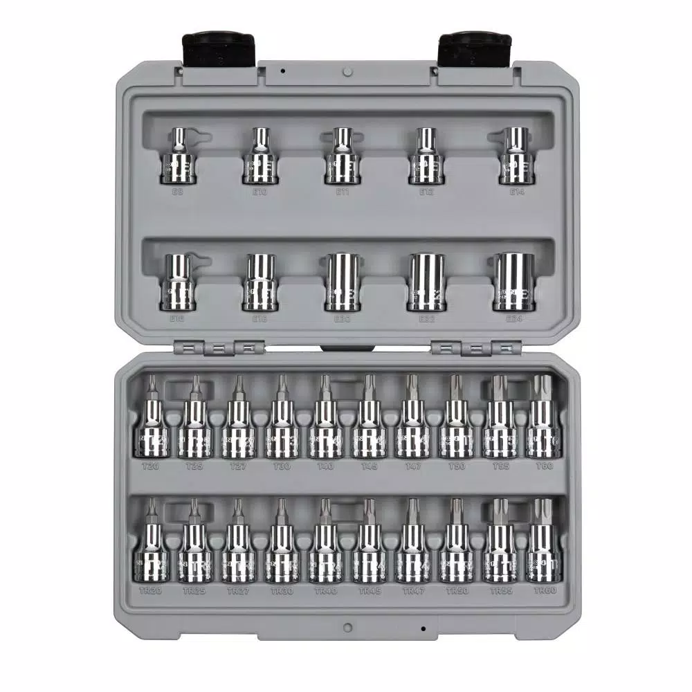 TEKTON 1/2 Inch Drive Torx/TR Torx Bit & External Star Socket Set, 30-Piece (T20-T60, TR20-TR60, E8-E24)