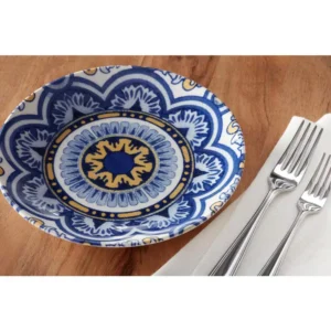Home Decorators Collection Lisbon 4-Piece Twilight Blue and Mustard Yellow Salad Plate Set (Service for 4)