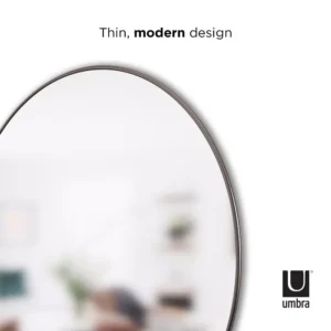 Umbra Hub Round Contemporary Mirror Metallic Titanium (34 in. H x 34 in. W)