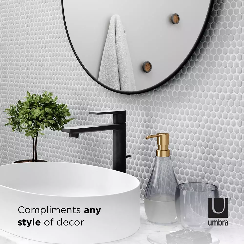 Umbra Hub Round Contemporary Mirror Metallic Titanium (34 in. H x 34 in. W)