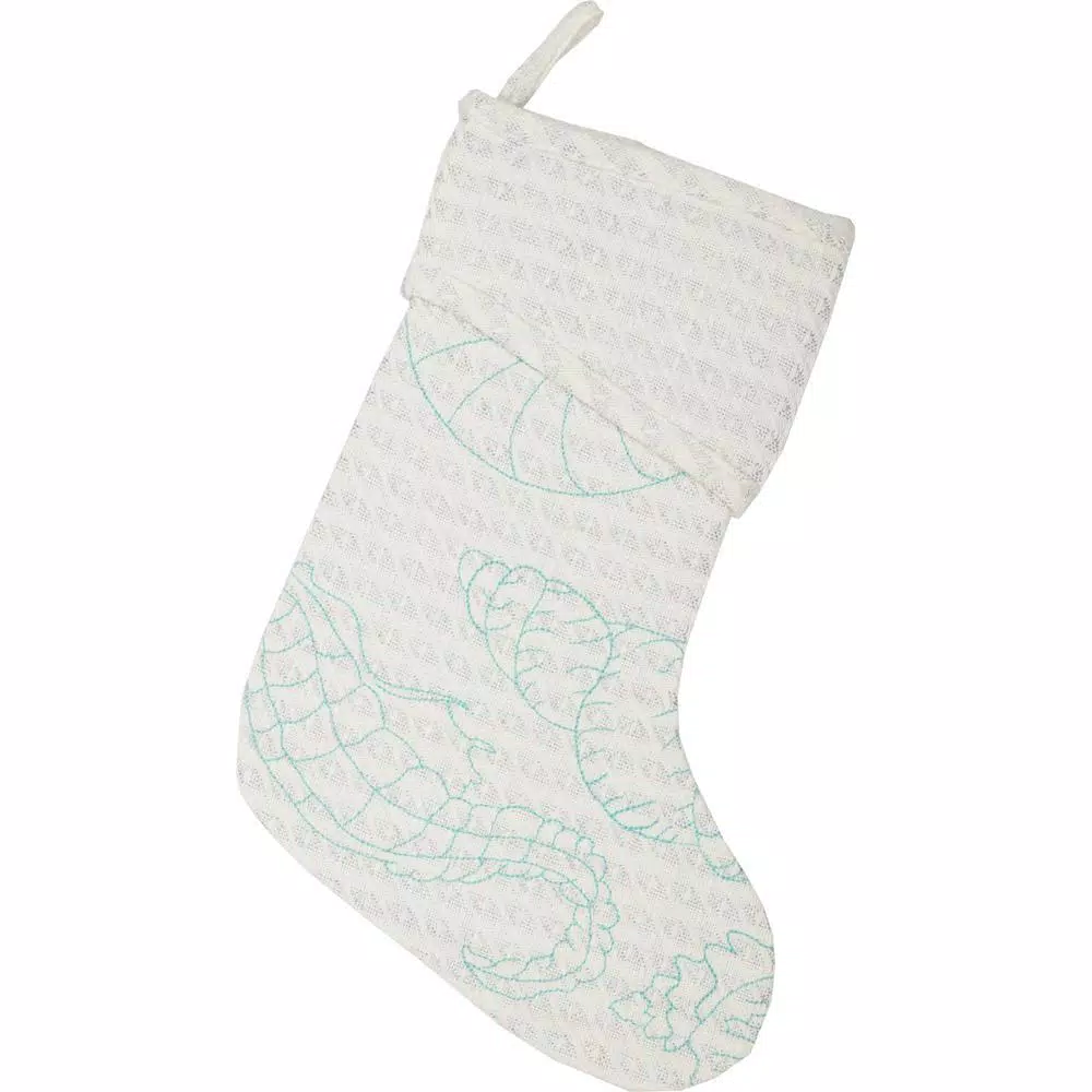 VHC Brands 15 in. Cotton/Metallic Thread Arielle Bright White Coastal Christmas Decor Stocking