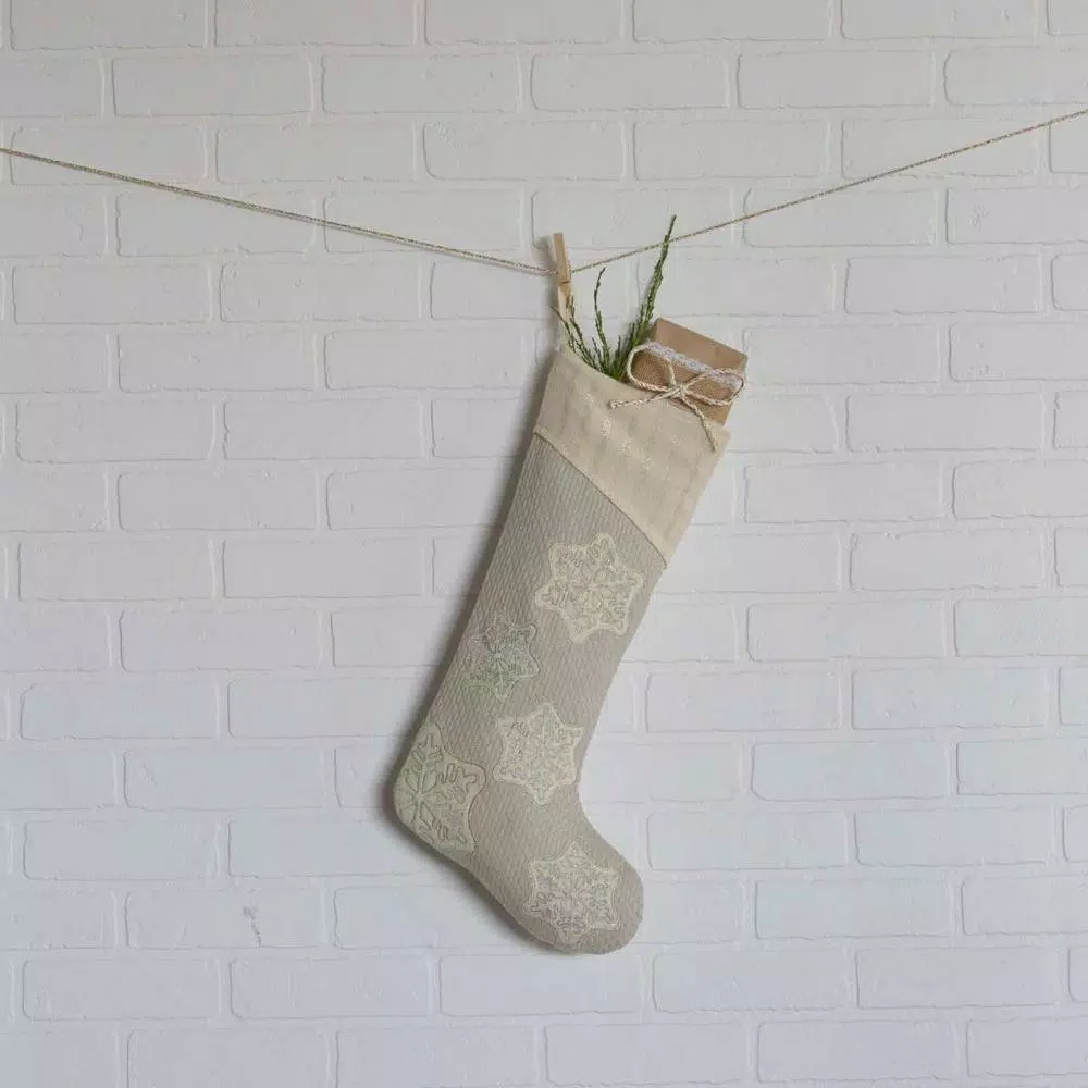 VHC Brands 20 in. Cotton/Metallic Thread Ingrid Ash Grey Farmhouse Christmas Decor Stocking