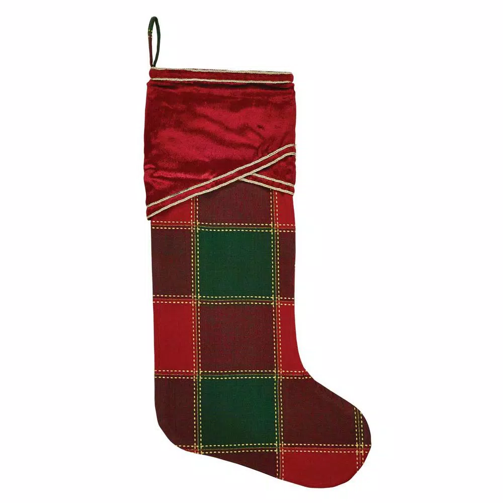 VHC Brands 20 in. Cotton/Viscose Tristan Cherry Red Traditional Christmas Decor Stocking