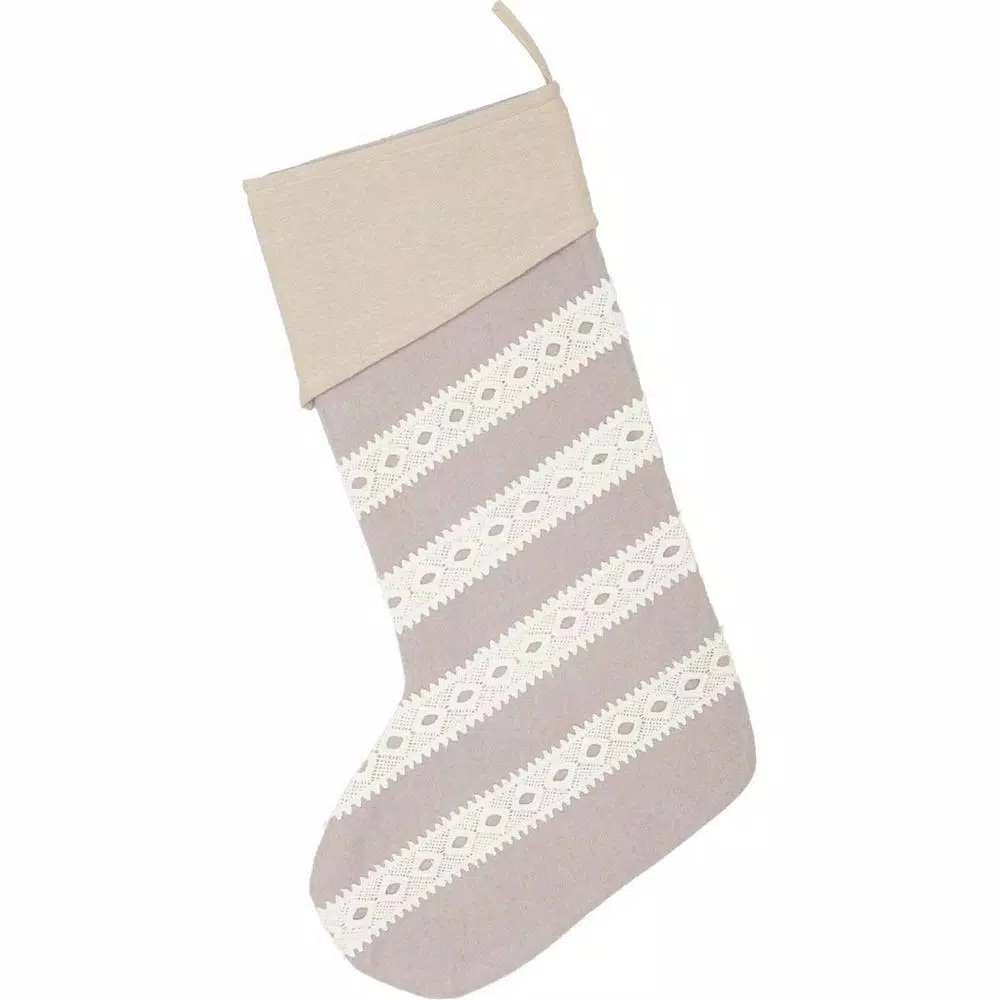 VHC Brands 20 in. Cotton/Felt Grey Margot Farmhouse Christmas Decor Stocking