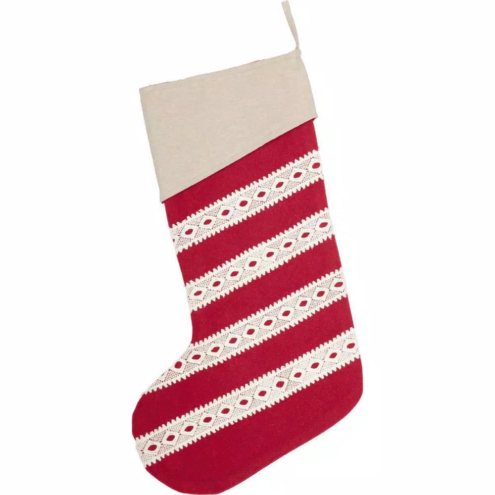 VHC Brands 20 in. Cotton/Felt Red Margot Farmhouse Christmas Decor Stocking
