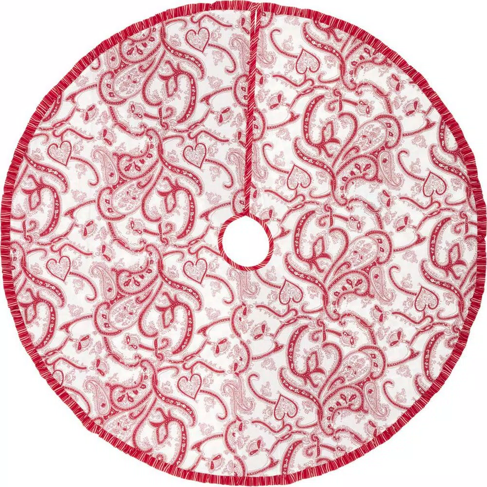 VHC Brands 50 in. Natalia Cherry Red Farmhouse Christmas Decor Tree Skirt