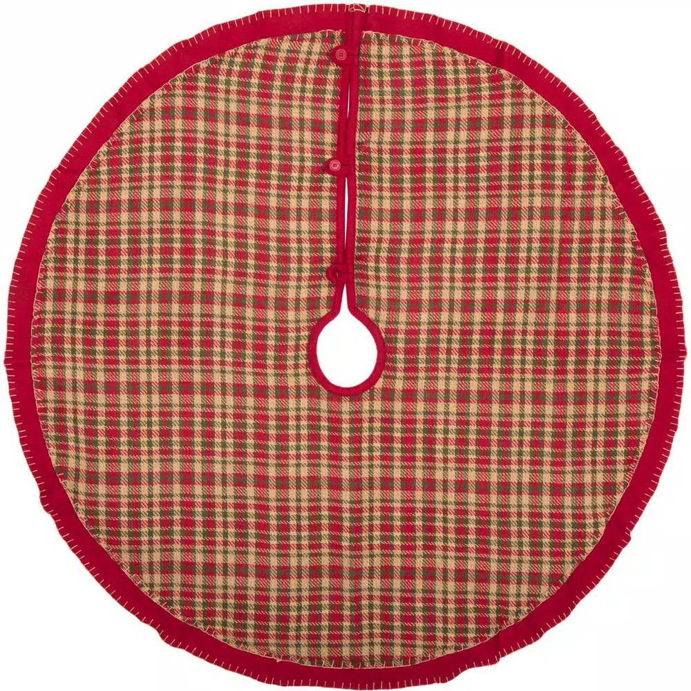 VHC Brands 48 in. Claren Cherry Red Rustic Christmas Decor Tree Skirt