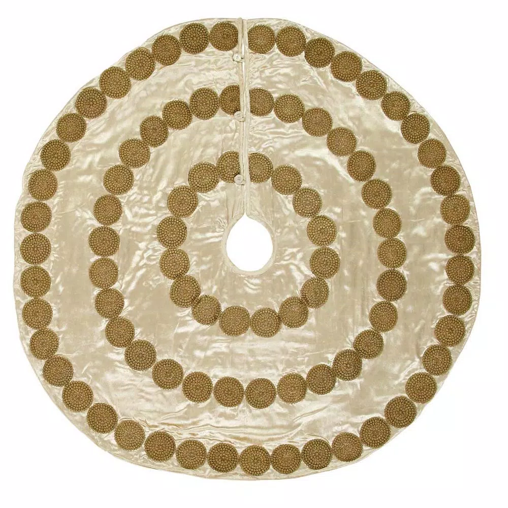 VHC Brands 48 in. Creme Memories Glam Christmas Decor Tree Skirt