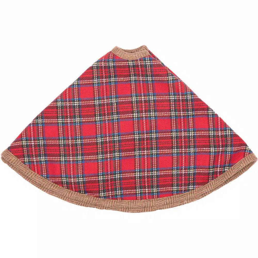 VHC Brands 21 in. Gavin Cherry Red Rustic Christmas Decor Mini Tree Skirt