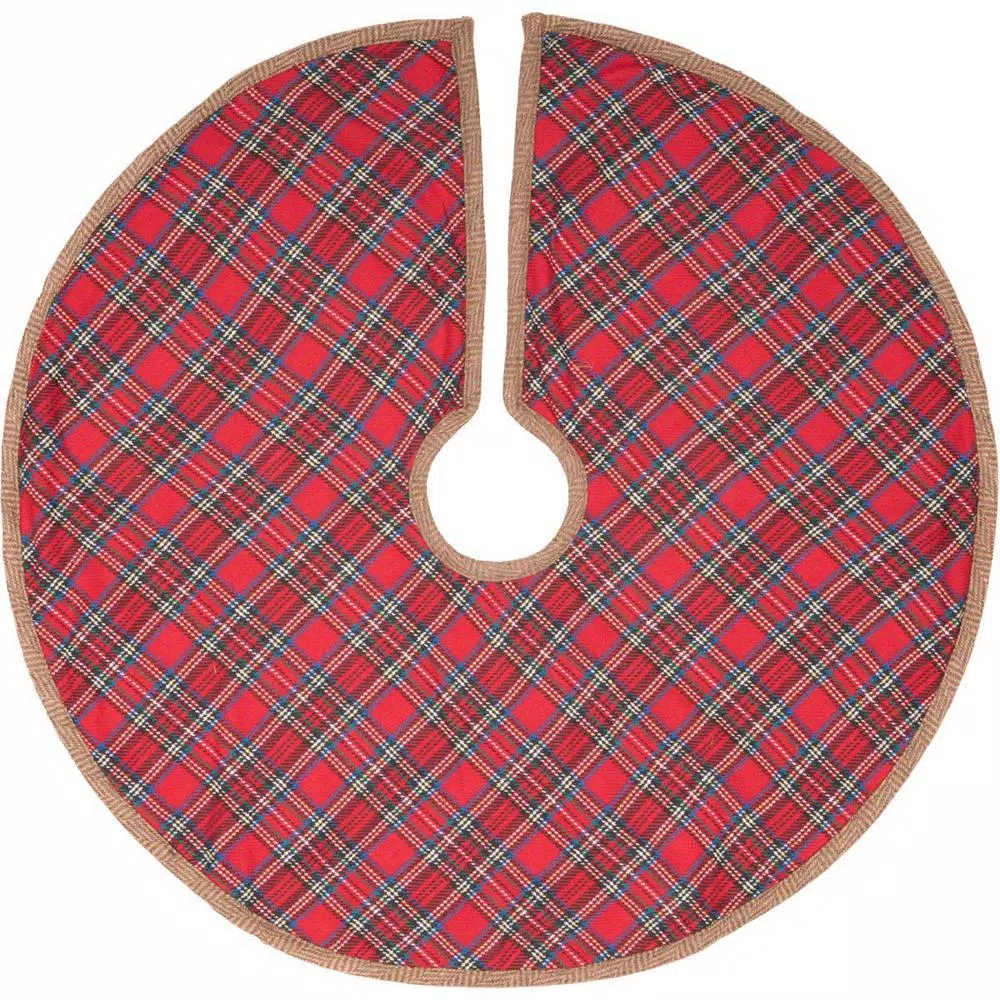 VHC Brands 21 in. Gavin Cherry Red Rustic Christmas Decor Mini Tree Skirt