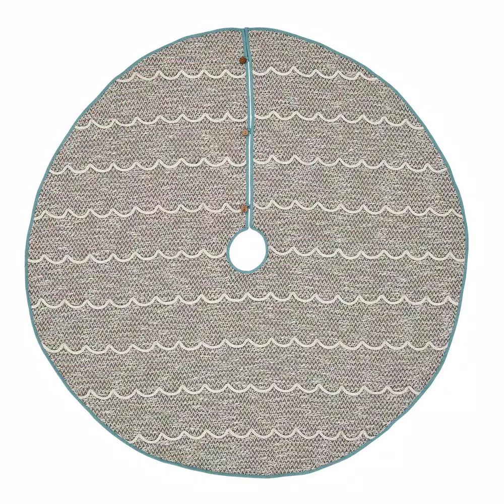 VHC Brands 60 in. Sanbourne Creme White Coastal Christmas Decor Tree Skirt