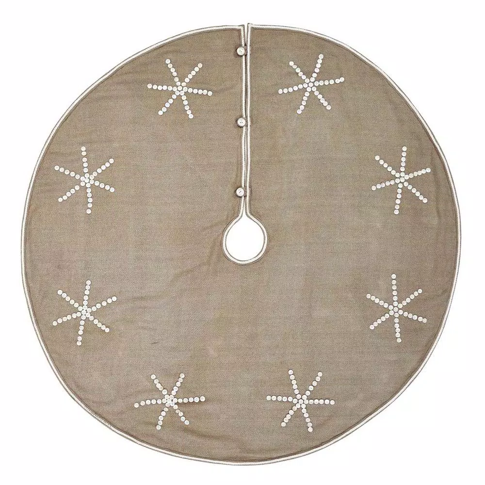 VHC Brands 55 in. Pearlescent Natural Tan Coastal Christmas Decor Tree Skirt
