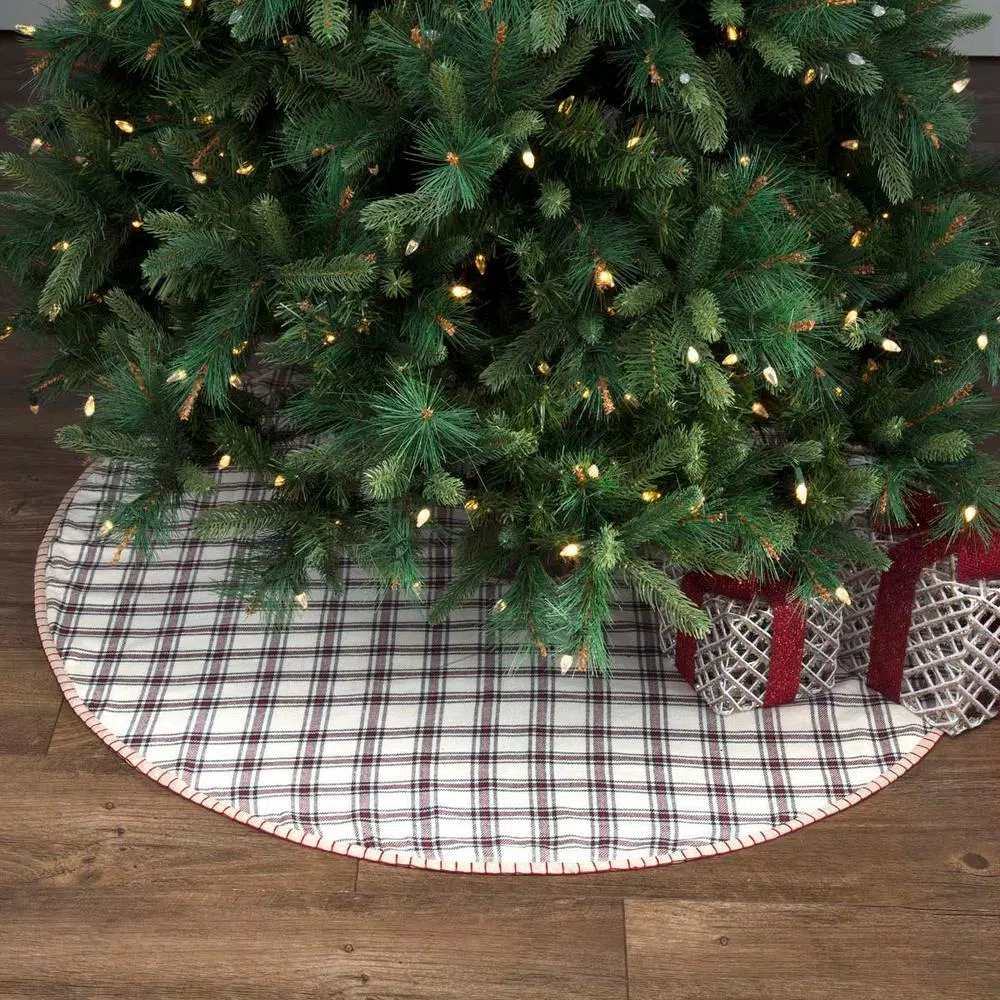 VHC Brands 48 in. Amory Ivory White Farmhouse Christmas Decor Tree Skirt