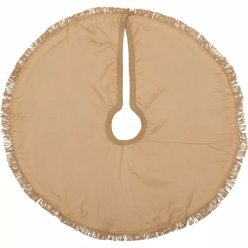 VHC Brands 21 in. Natural Festive Burlap Farmhouse Christmas Decor Mini Tree Skirt