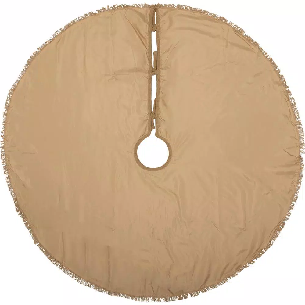 VHC Brands 48 in. Natural Festive Burlap Farmhouse Christmas Decor Tree Skirt