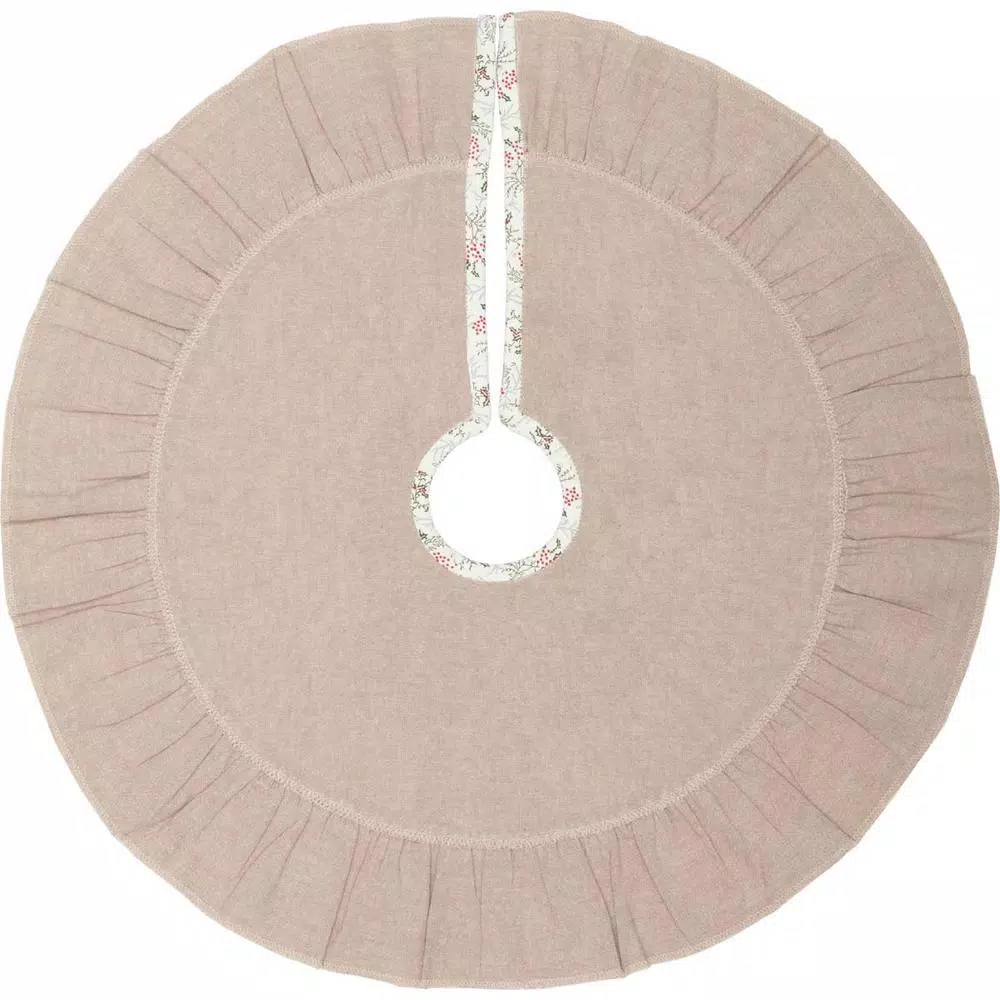 VHC Brands 21 in. Carol Khaki Tan Farmhouse Christmas Decor Mini Tree Skirt
