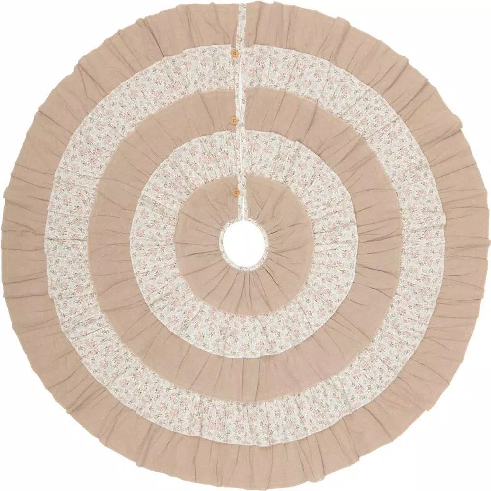 VHC Brands 55 in. Carol Khaki Tan Farmhouse Christmas Decor Tree Skirt