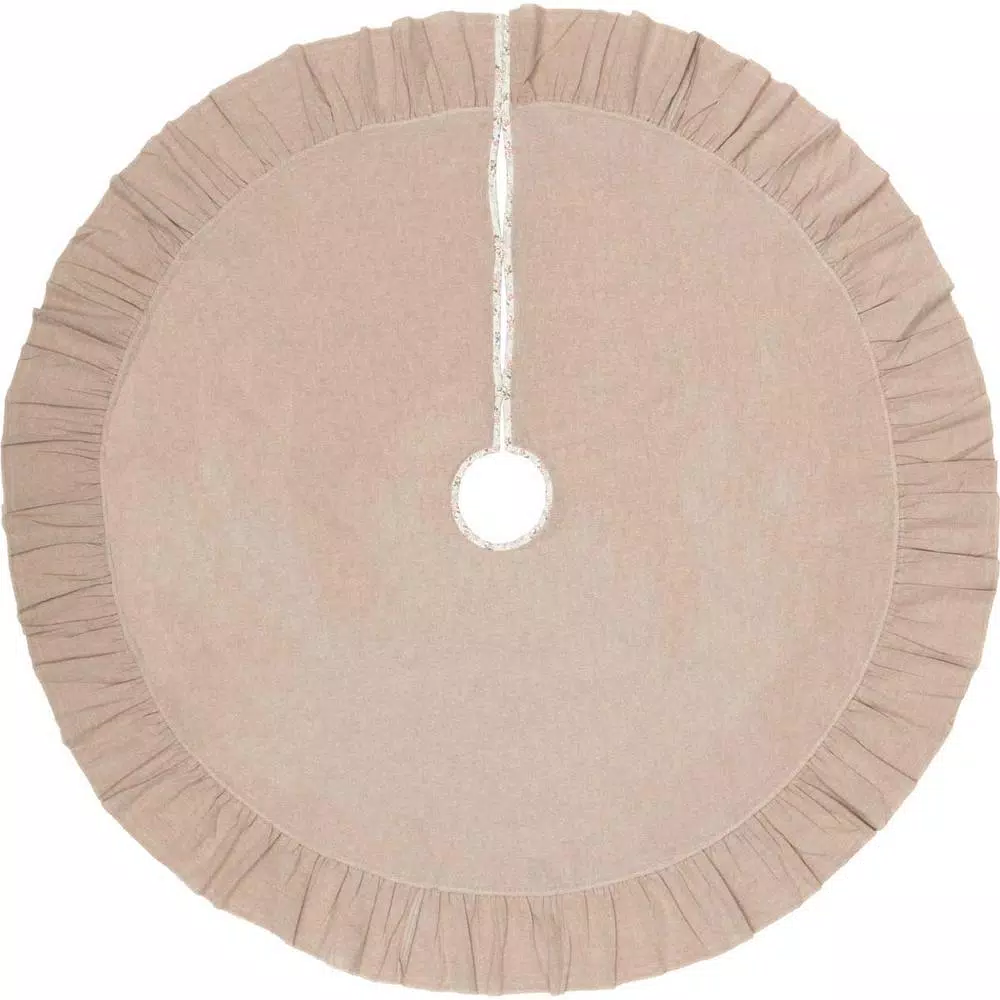 VHC Brands 55 in. Carol Khaki Tan Farmhouse Christmas Decor Tree Skirt