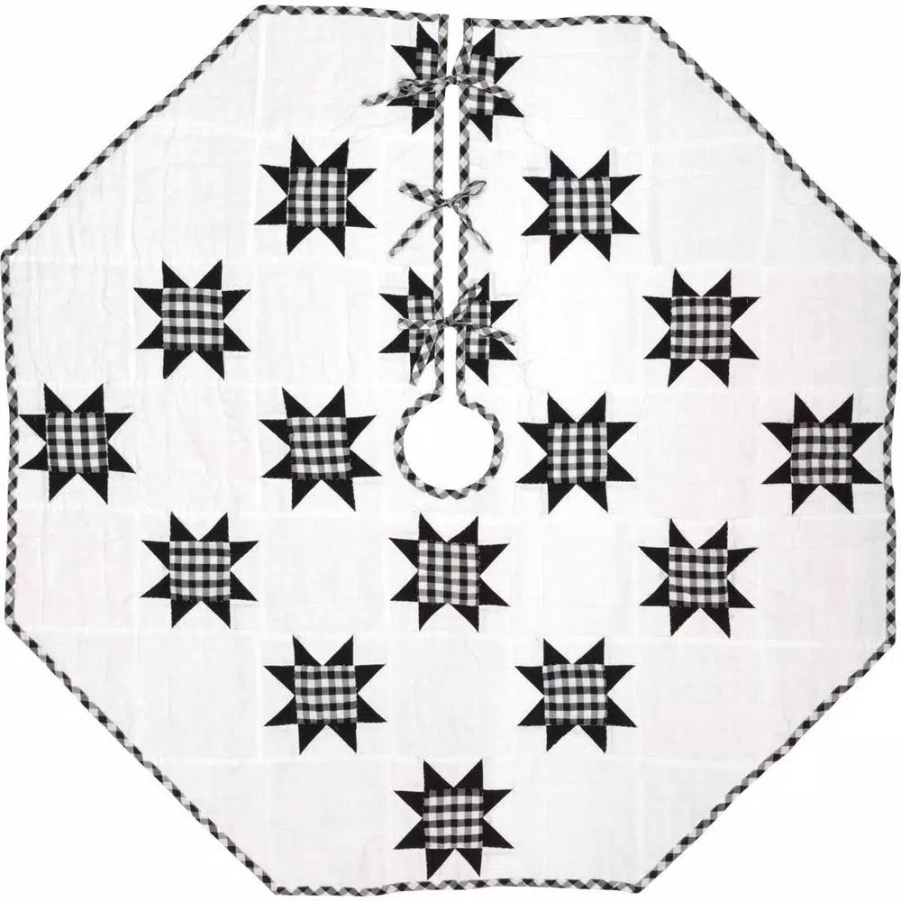 VHC Brands 55 in. Black Emmie Farmhouse Christmas Decor Patchwork Tree Skirt