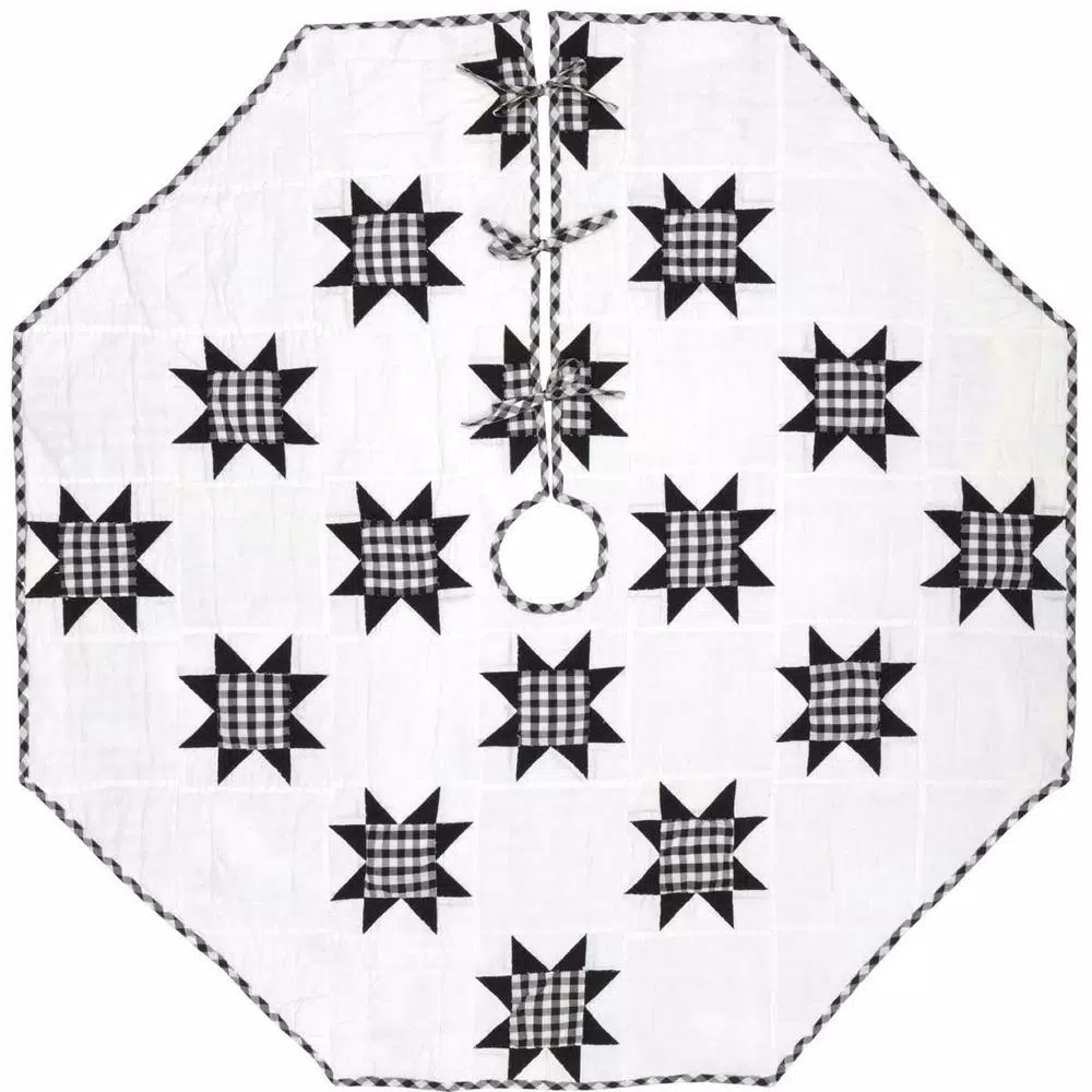 VHC Brands 60 in. Black Emmie Farmhouse Christmas Decor Patchwork Tree Skirt