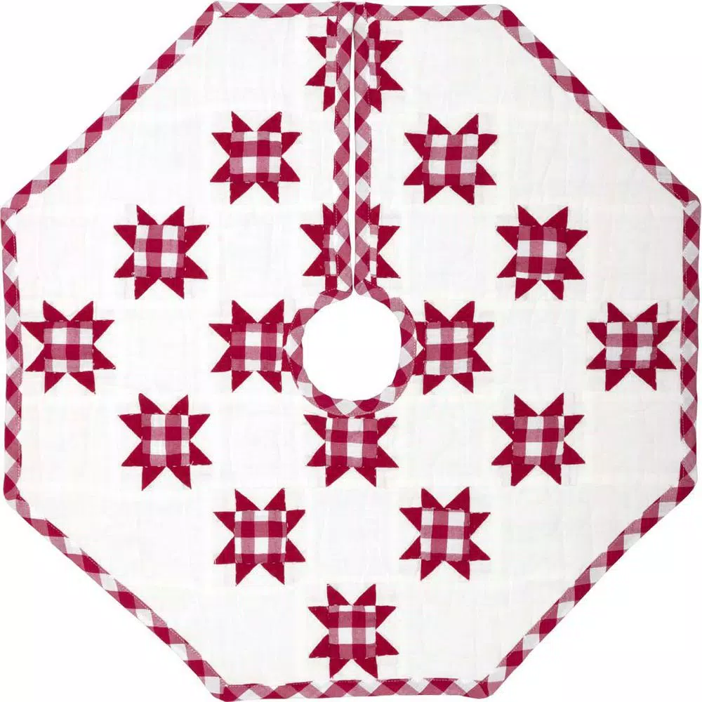 VHC Brands 21 in. Red Emmie Farmhouse Christmas Decor Patchwork Tree Skirt