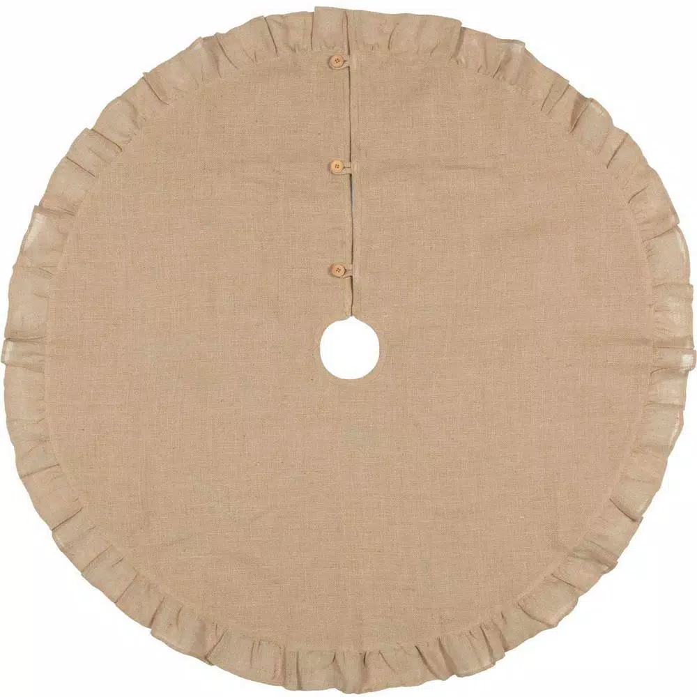 VHC Brands 48 in. Jute Burlap Natural Tan Holiday Rustic and Lodge Decor Tree Skirt