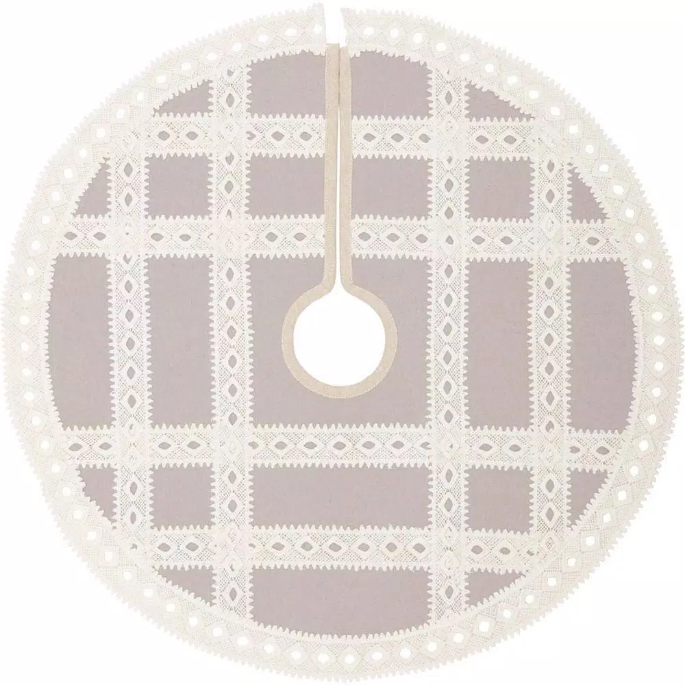 VHC Brands 21 in. Grey Margot Farmhouse Christmas Decor Tree Skirt