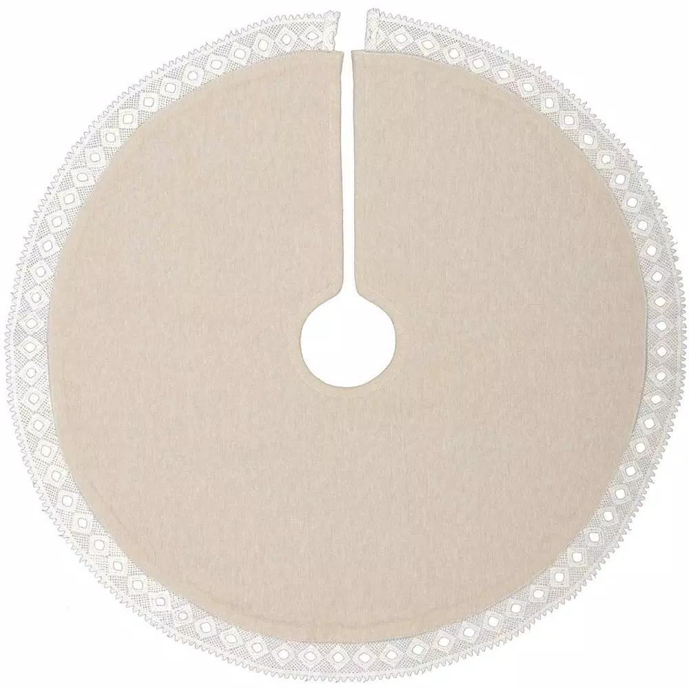 VHC Brands 21 in. Grey Margot Farmhouse Christmas Decor Tree Skirt