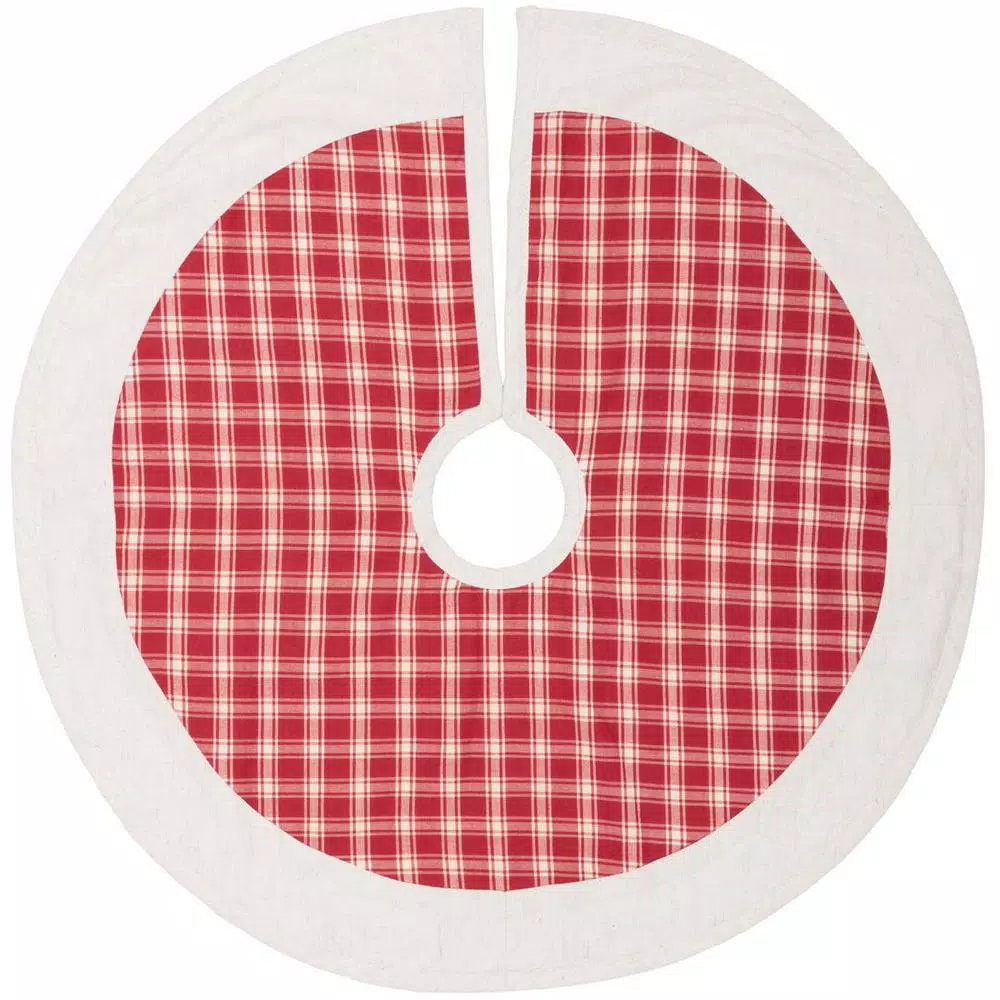 VHC Brands 21 in. Red Plaid Christmas Farmhouse Decor Tree Skirt