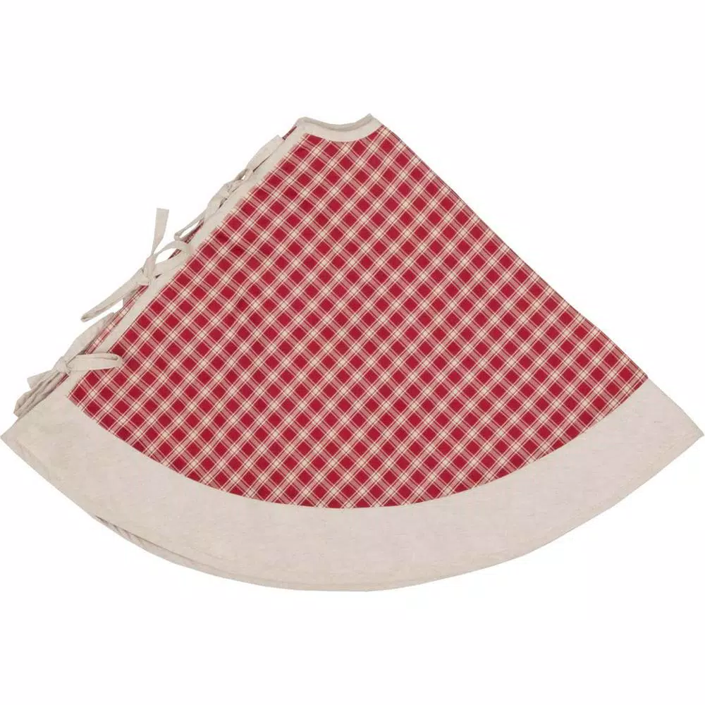 VHC Brands 48 in. Red Plaid Christmas Farmhouse Decor Tree Skirt