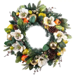 Village Lighting Company 30 in. Pre-Lit LED Magnolia Orchard Wreath