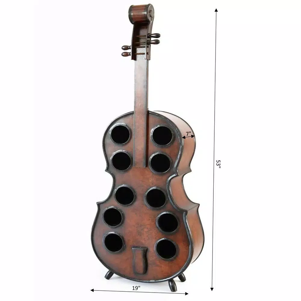 Vintiquewise Decorative 10 Bottle Wooden Cello Shaped Wine Rack 53 in. Floor Violin