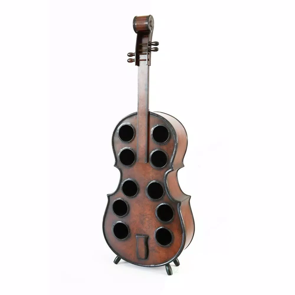 Vintiquewise Decorative 10 Bottle Wooden Cello Shaped Wine Rack 53 in. Floor Violin