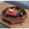 Kate and Laurel Lipton 18 in. x 18 in. Walnut Brown Wood Octagon Decorative Tray