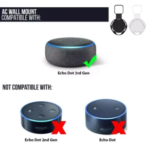 Wasserstein AC Outlet Wall Mount Compatible with Echo Dot (3rd Gen) - Flexible Mounting for Your Alexa Smart Speaker (2-Pack, White)