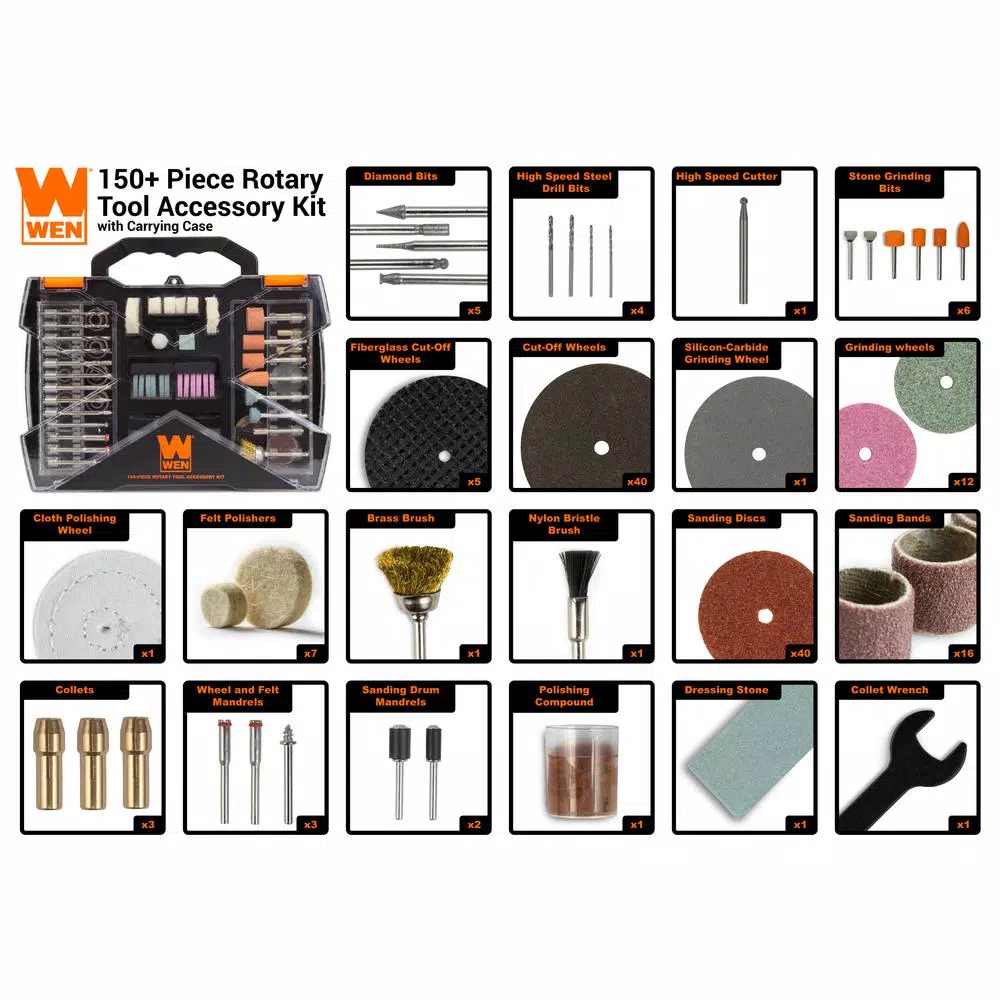 WEN Rotary Tool Accessory Kit with Carrying Case (150-Piece)